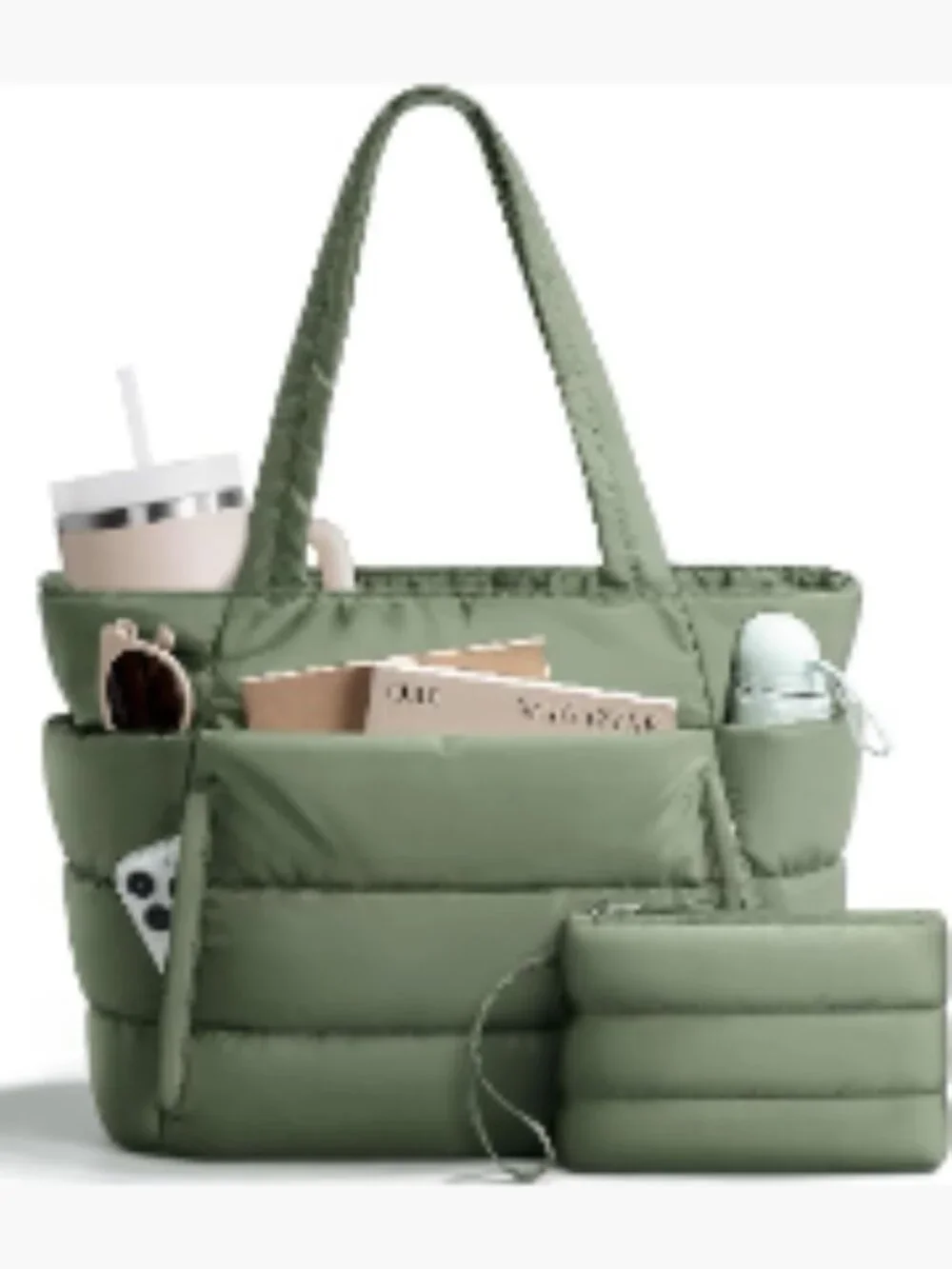 Lightweight Puffer Tote Bag for Women, Padded Laptop 15.6